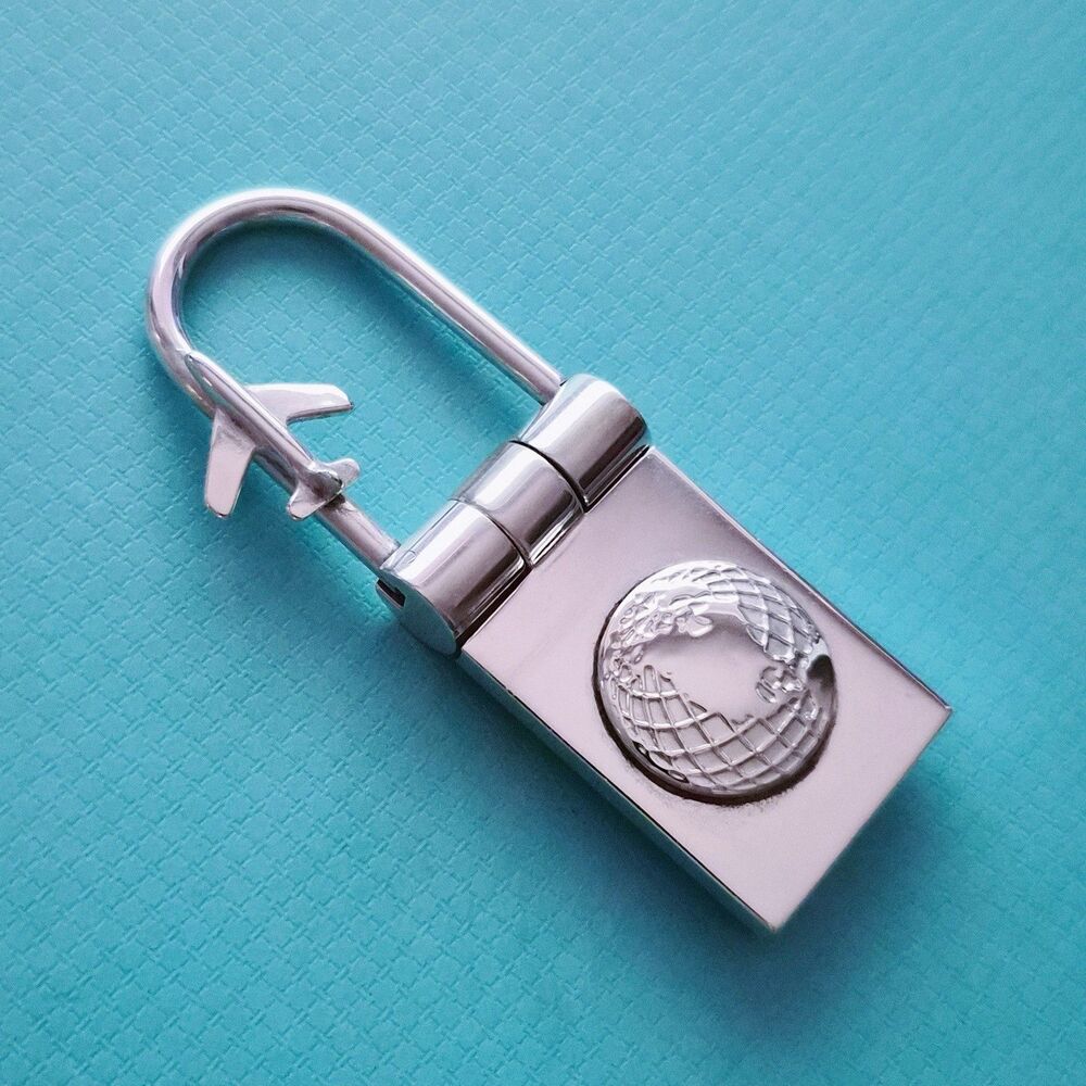 RARE Tiffany & Co. Sterling Silver Globe & Airplane Travel Lock Key Ring - Picture 3 of 11